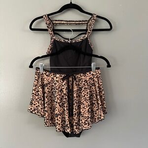 Wear Moi Dance Leotard and Skirt Black + Beige Floral Set MEDIUM